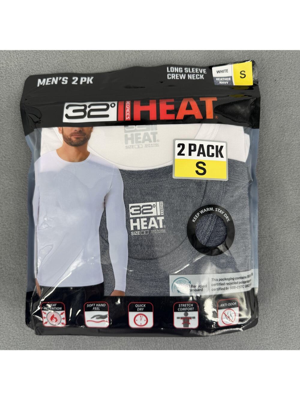 32 Degrees Heat Long Sleeve Crew Neck Thermal Shirt Mens Small 2 Pack White Navy